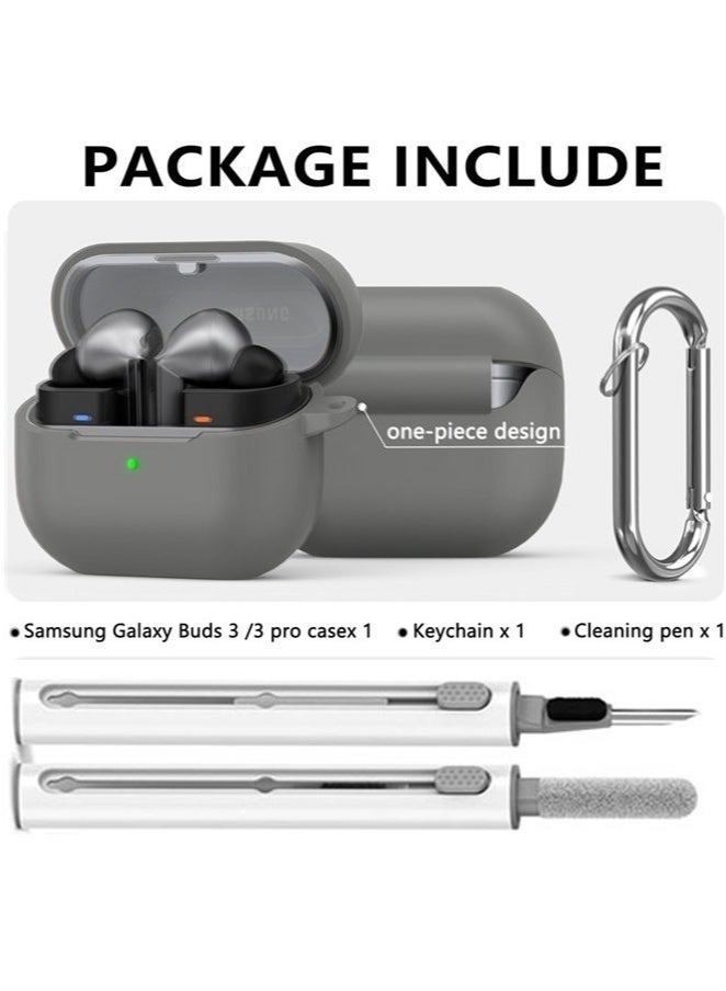 KENSUO Samsung Galaxy Buds 3 & Pro Case Cover with Cleaner Kit, Soft Silicone Case with Carabiner(Grey) - Image 3