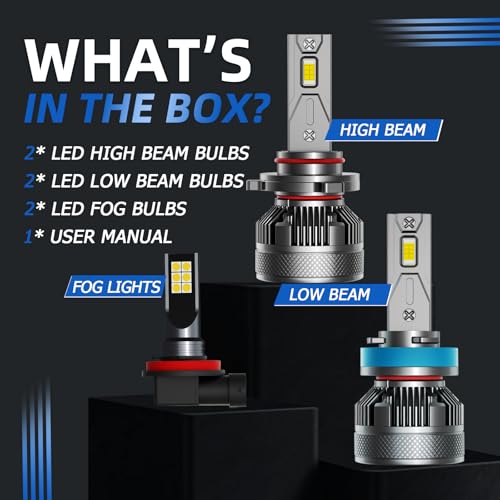 AWALITED Fits for 2007-2018 Toyota Camry High Low Beam Fog Lights Bulbs Combo, 6000K White Plug-and-Play Super Bright Light Bulbs, Pack of 6 - Image 5