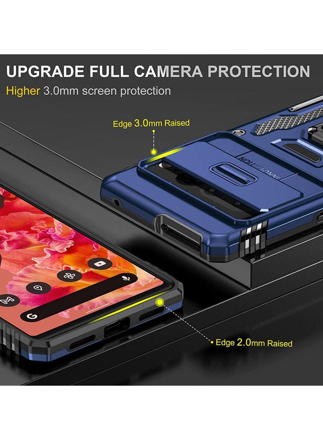 روك بو جراب Pixel 7 Pro مع غطاء للكاميرا ومسند ، جراب واقٍ مغناطيسي مدمج بزاوية 360 درجة وحامل حلقي لهاتف Google Pixel 7 Pro Blue - Image 3