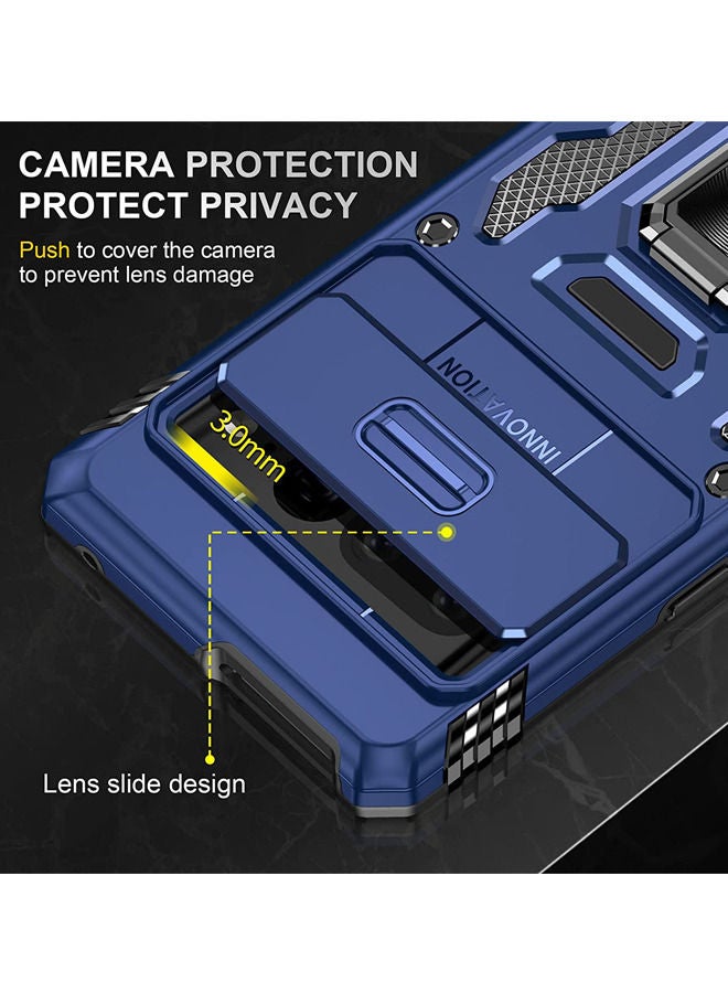 روك بو جراب Pixel 7 Pro مع غطاء للكاميرا ومسند ، جراب واقٍ مغناطيسي مدمج بزاوية 360 درجة وحامل حلقي لهاتف Google Pixel 7 Pro Blue - Image 5