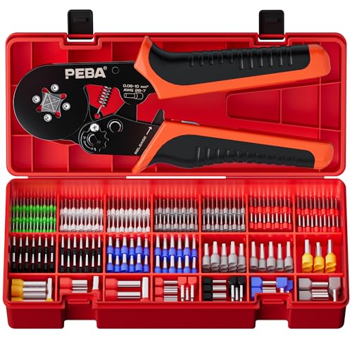 PEBA Ferrule Crimping Tool Kit, 21 Sizes Tinned Copper Wire Ferrules, Square Ratcheting Crimper AWG 28–7, Self-Adjusting Electrical Crimp Tool with Double-Layer Storage Case for Professional Wiring - Image 1