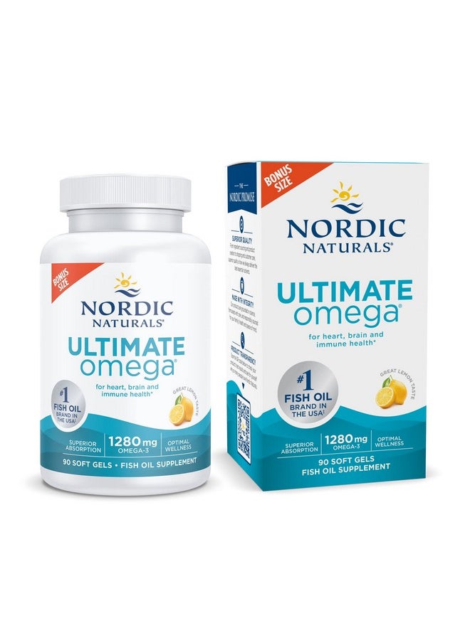 NORDIC NATURALS - Ultimate Omega Lemon Flavor 90 Soft Gels 1280 Mg Omega3 Highpotency Omega3 Fish Oil Supplement With Epa & Dha Promotes Brain & Heart Health Nongmo 45 Servings - Image 1