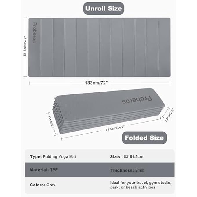 Proberos ® Avoalre Foldable Yoga Mat,Lightweight Non-Slip Exercise Mat With Carry Bag,6Mm Thick Portable Fitness & Pilates For Home Gym & Travel Workouts Eco-Friendly 173X61Cm - Image 5