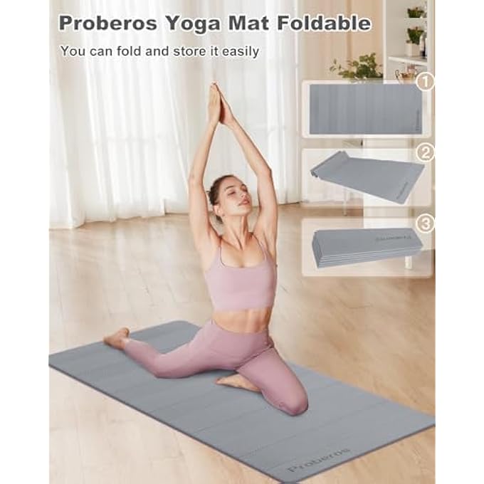 Proberos ® Avoalre Foldable Yoga Mat,Lightweight Non-Slip Exercise Mat With Carry Bag,6Mm Thick Portable Fitness & Pilates For Home Gym & Travel Workouts Eco-Friendly 173X61Cm - Image 3