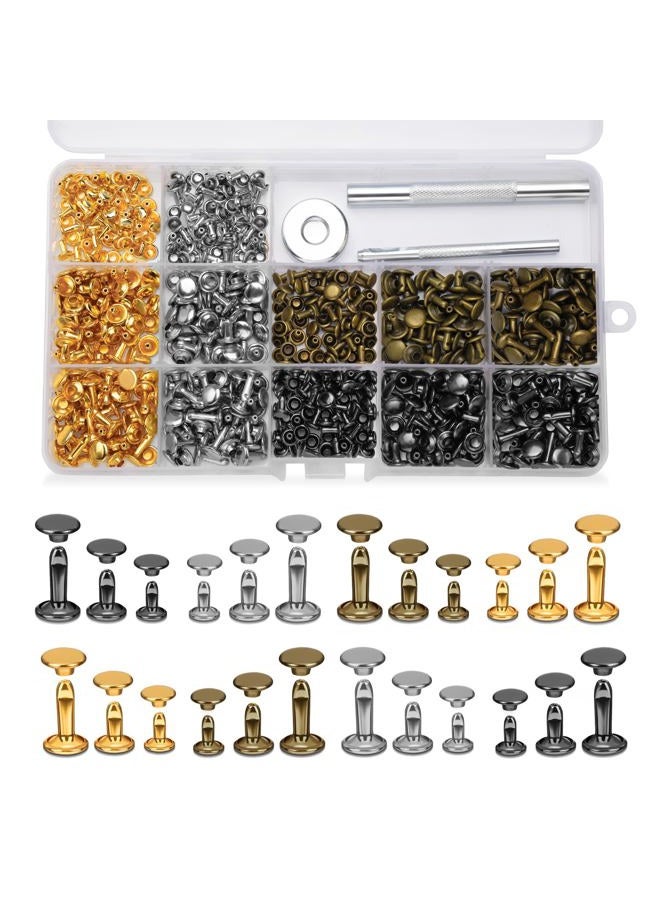 DIUDUS 240 Set Leather Rivets, 4 Colors 3 Sizes Double Cap Rivet, Rivets for Leather with 3 Pcs Setting Tools for Leathercrafting Repair Decoration DIY Project - Image 1