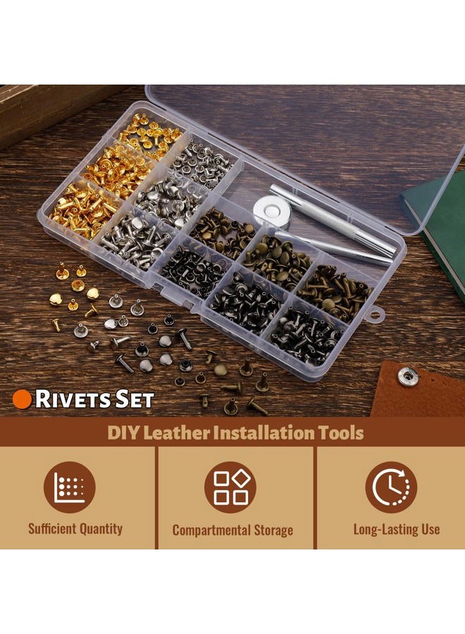 DIUDUS 240 Set Leather Rivets, 4 Colors 3 Sizes Double Cap Rivet, Rivets for Leather with 3 Pcs Setting Tools for Leathercrafting Repair Decoration DIY Project - Image 3