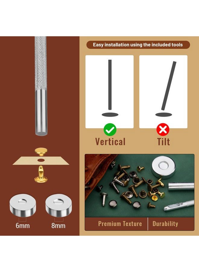 DIUDUS 240 Set Leather Rivets, 4 Colors 3 Sizes Double Cap Rivet, Rivets for Leather with 3 Pcs Setting Tools for Leathercrafting Repair Decoration DIY Project - Image 4