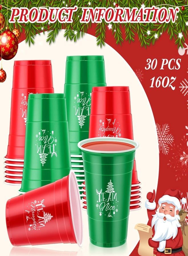 Sliner 30 Pcs 16 oz Christmas Disposable Cups Bulk Christmas Plastic Coffee Cups Christmas Team Naughty or Nice Plastic Cups Disposable Christmas Drinking Cups for Christmas Party Drinks Supplies - Image 3