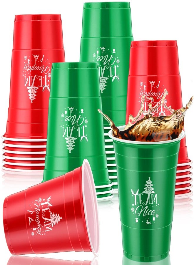 Sliner 30 Pcs 16 oz Christmas Disposable Cups Bulk Christmas Plastic Coffee Cups Christmas Team Naughty or Nice Plastic Cups Disposable Christmas Drinking Cups for Christmas Party Drinks Supplies - Image 1