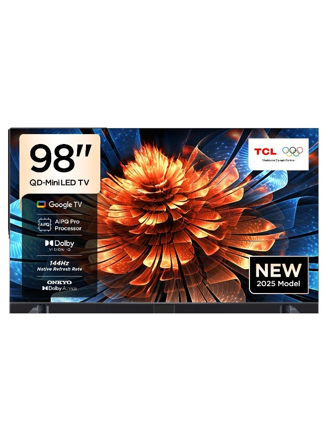 TCL Television 98 Inch Smart TV 4K QD-Mini LED Colorful Quantum Crystal HDR 10+ Gaming Google TV, 144Hz Native Refresh Rate, ONKYO 2.1 Hi-Fi, Dolby Atmos, AI Mode, 98Q6C (2025 Model) 98Q6C black - Image 1