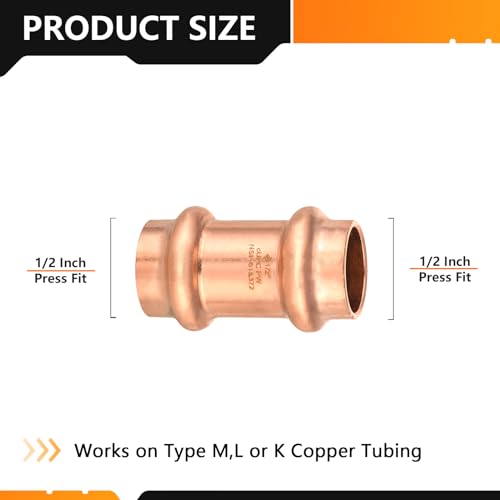 HeSun 10Pack HeSun 12 x 12 Copper Press Coupling with Stop P x P Press Fittings for Copper Tube ConnectionPRESS001 - Image 3