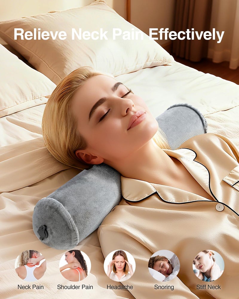 Luxtude Inflatable Neck Roll Pillow for Sleeping, Travel Cervical Pillow for Neck Pain Relief, Cylinder Support Pillows Round Bolster Pillows for Bed, Lumbar Roll, Legs, Back and Yoga (Grey-3.9in) - Image 2