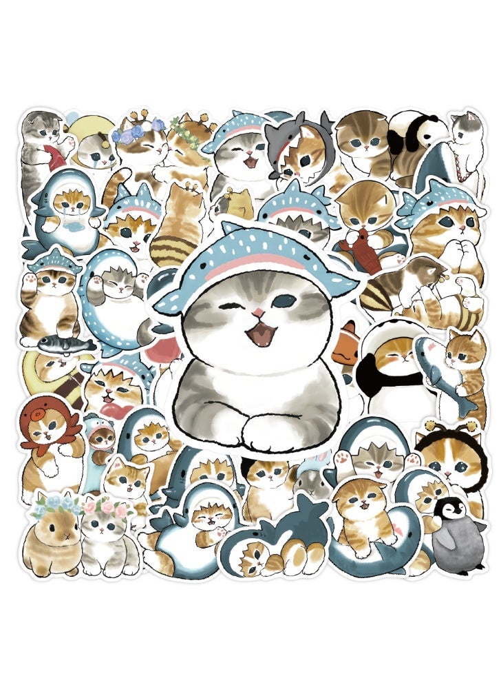 NIBEMINENT 50 Pcs Cartoon Shark Cat Deco Kit Waterproof Stickers, High Definition Printing Bright Colors, Suitable for Laptop Skateboard Luggage Water Bottle Guitar DIY - Image 3