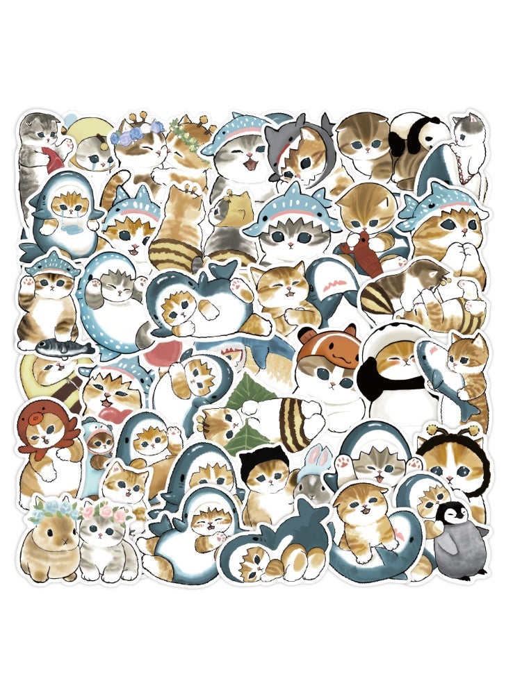 NIBEMINENT 50 Pcs Cartoon Shark Cat Deco Kit Waterproof Stickers, High Definition Printing Bright Colors, Suitable for Laptop Skateboard Luggage Water Bottle Guitar DIY - Image 2