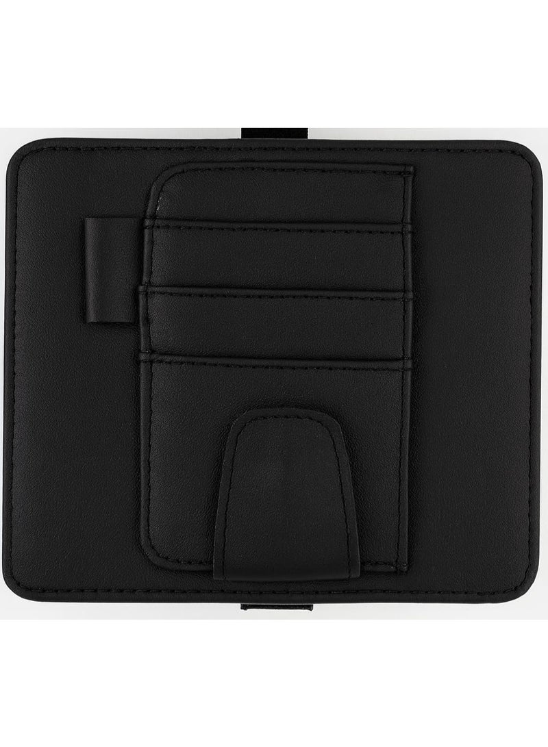 Leather Car Visor Organizer – Leather Sun Visor Storage with Card Slots, Mesh Pocket, Magnetic Sunglasses Clip, and Pen Holder – Universal Fit for Cars and SUV (Black (Small)) - Image 1