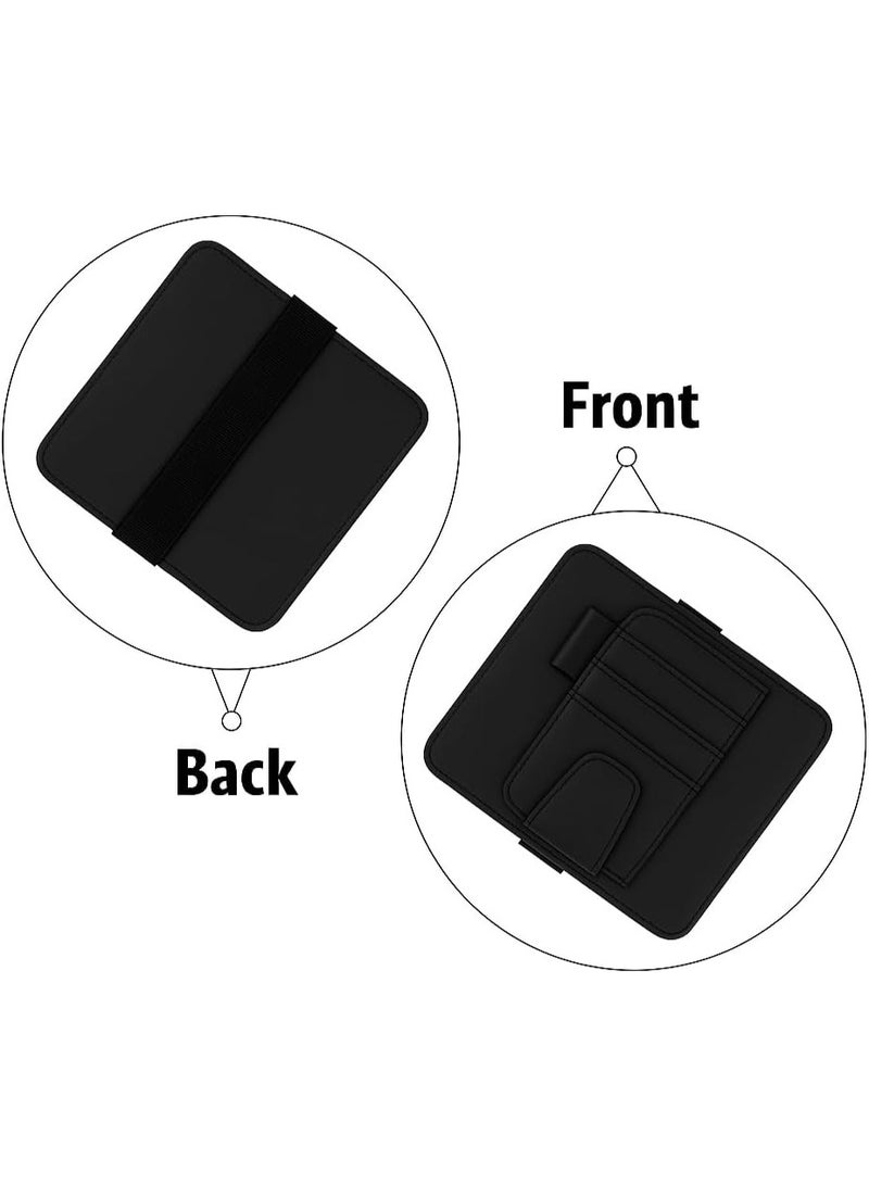 Leather Car Visor Organizer – Leather Sun Visor Storage with Card Slots, Mesh Pocket, Magnetic Sunglasses Clip, and Pen Holder – Universal Fit for Cars and SUV (Black (Small)) - Image 4