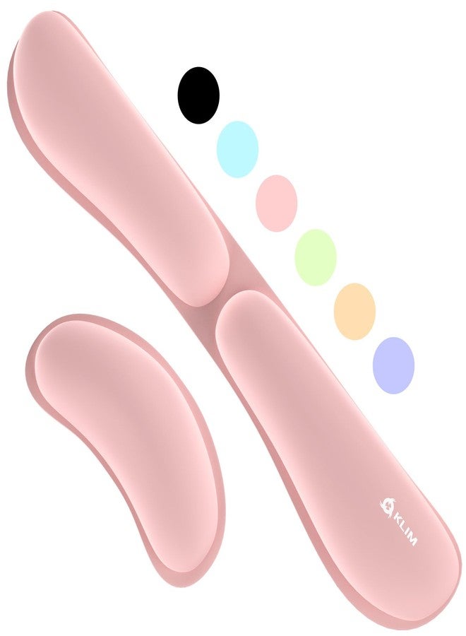 KLIM Mouse & Keyboard Wrist Rest Set - Silky Gel Memory Foam - Ergonomic Wrist Rest for Computer Keyboard, Wrist Pad for Keyboard + Wrist Rest for Mouse - for Gaming and Office - Pain Relief - Pink - Image 1