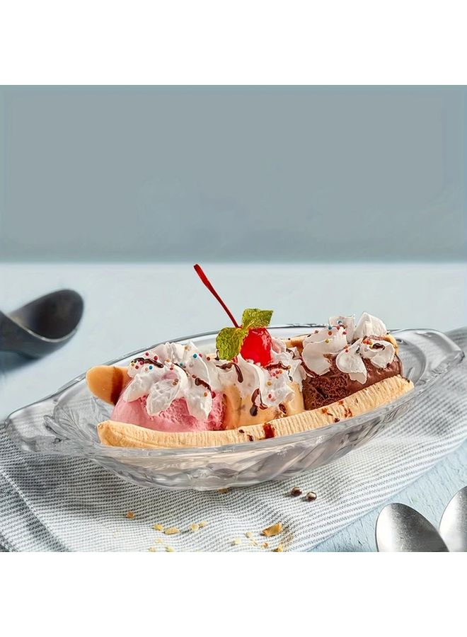1pc Banana Boat Power Separating Bowl Clear Sundae Dish For Ice Cream - Image 1