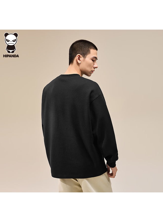 Hipanda Men's Sweatshirt, Autumn Fashion Fleece-lined Versatile American Retro Couple Style, Round Neck Long Sleeve Top, Black XL - Image 3