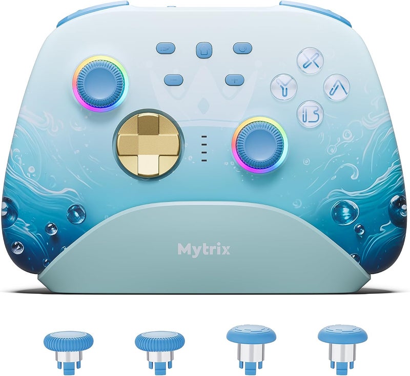 Mytrix Wireless Pro Controllers with Charging Dock, Purple Blue Bluetooth Controller with Hall Effect Joysticks/Hall Trigger (No Drift) for Nintendo Switch, Windows PC iOS Android Steam - Image 1