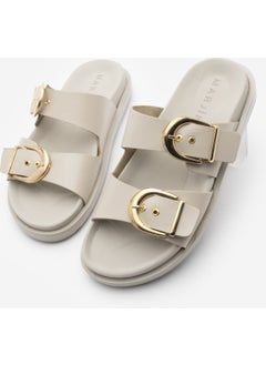 MARJIN Women's Genuine Leather Double Band Buckled Casual Slippers Gepso  - Image 1