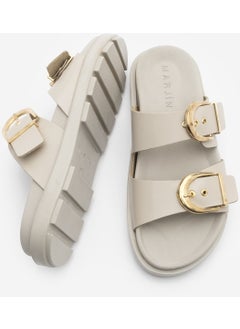 MARJIN Women's Genuine Leather Double Band Buckled Casual Slippers Gepso  - Image 5