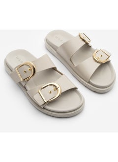 MARJIN Women's Genuine Leather Double Band Buckled Casual Slippers Gepso  - Image 3