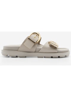 MARJIN Women's Genuine Leather Double Band Buckled Casual Slippers Gepso  - Image 2