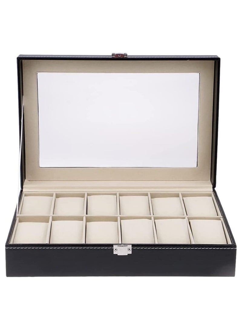 سكاي تاتش حافظة ساعة من جلد البولي يوريثان مكونة من 12 شبكة مع غطاء زجاجي ووسادة قابلة للإزالة - Image 1