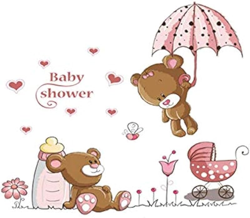Cartoon wall stickers baby girl children's room home decoration Teddy bear umbrella wall sticker, 2724646471120