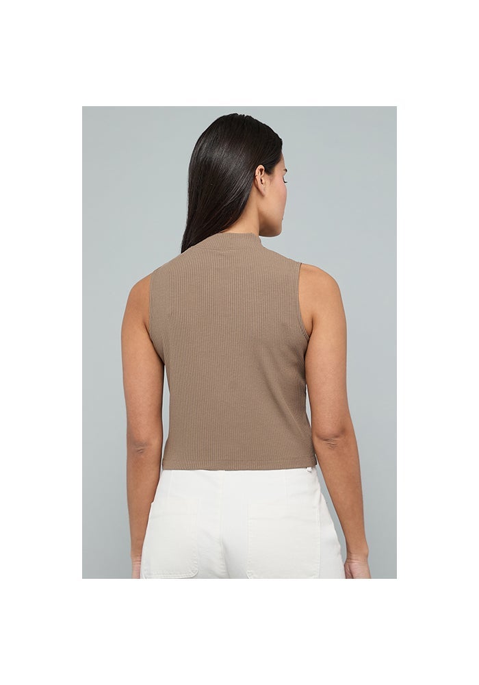 R&B Ribbed Sleeveless Top with High Neck - Image 5