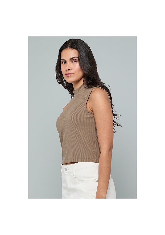 R&B Ribbed Sleeveless Top with High Neck - Image 2