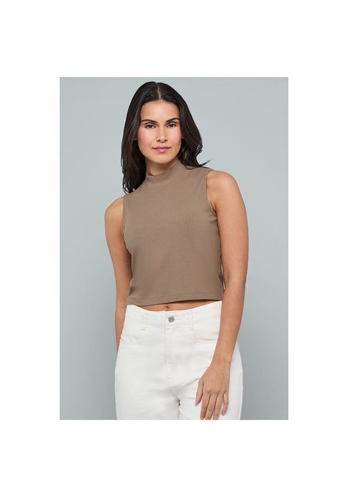 R&B Ribbed Sleeveless Top with High Neck - Image 1