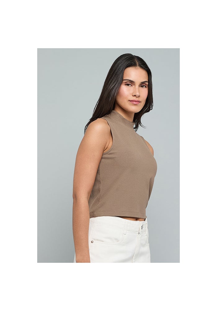R&B Ribbed Sleeveless Top with High Neck - Image 3