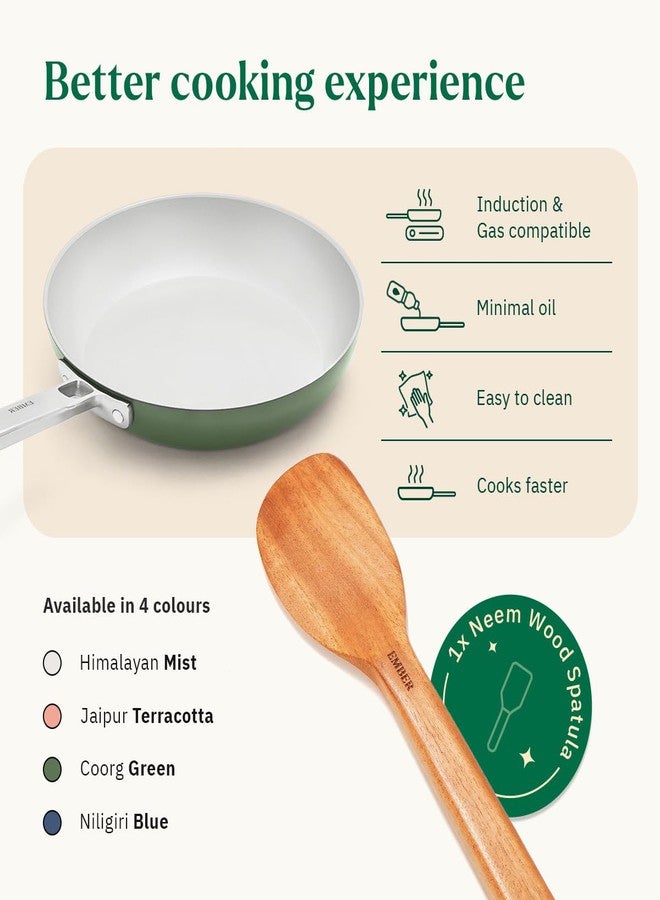 Ember Cookware Arcilla Ceramic Frying Pan 24cm | Non Stick Induction Cookware | Non Toxic Pan | ISI Certified | Ceramic Fry Pan for Cooking | Steel Handle | 5-Year Warranty | Green - Image 3