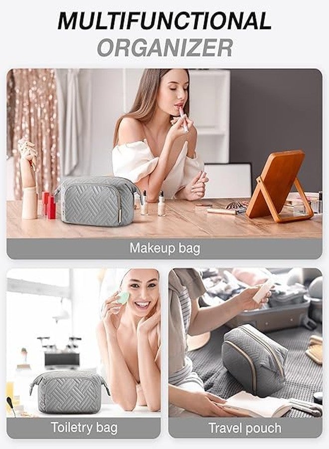 Lyrovo Makeup Organizer Bag Large Capacity Travel Make Up Bag for Cosmetics Vertical Storage Toiletry Bag for Skincare (LY-136-COB, Grey) - Image 3