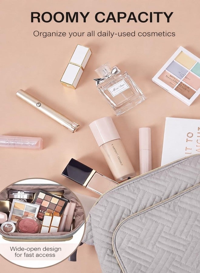 Lyrovo Makeup Organizer Bag Large Capacity Travel Make Up Bag for Cosmetics Vertical Storage Toiletry Bag for Skincare (LY-136-COB, Grey) - Image 2