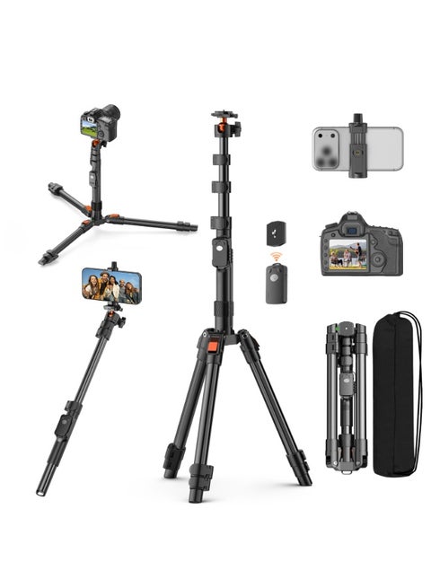 191cm Camera Tripod Stand with Adjustable Ball Head, with 10m Remote Control and Cell Phone Clamp, Removable Tripod Base, Multifunctional Camera Tripod and Monopod for Camera, Smartphone, Projector and Ring Light