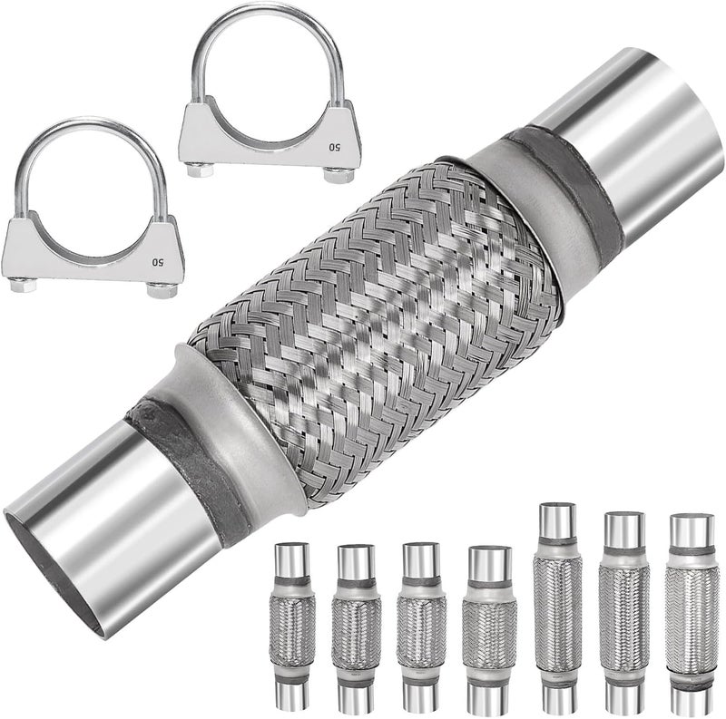 Mardatt 3Pcs Exhaust Flex Pipe, Stainless Steel Exhaust Flex Pipe Double Braid Exhaust Flex Tube U-Bolt Clamp Stainless Steel Muffler U-Bolt Clamps for Cars Trucks Buses Pipes(1.7" x 6" x 10") - Image 1