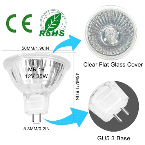Lacnooe MR16 Halogen Bulb 35W Dimmable 12V GU5.3 Bi-pin Base Spotlight with Long Lifespan, 6 Pack MR16 Bulbs with Clear Glass Cover for Landscape Lights, Track Lights, Fiber Optics, 2700K Warm White - Image 2