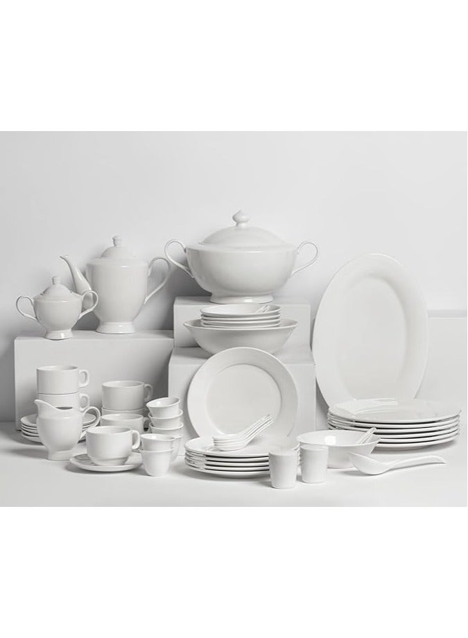 White Premium Porcelain Dinner Set For 6 People | Serving Utensils (54 Pieces) - Image 1