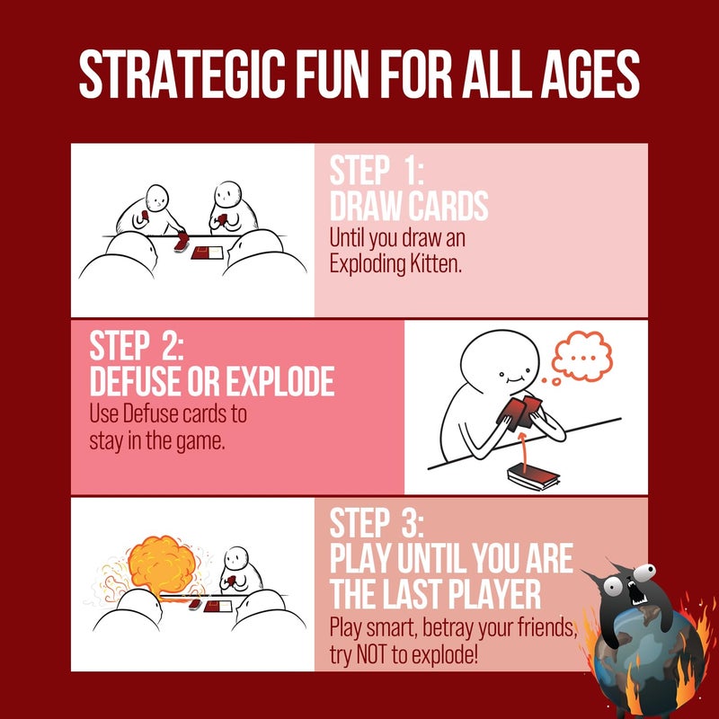 Exploding Kittens LLC Exploding Kittens Original Edition - Hilarious Game for Family Game Night - Funny Card Games for Ages 7 and Up - 56 Cards - 2-5 Players - 15 Minutes of Play - Image 3