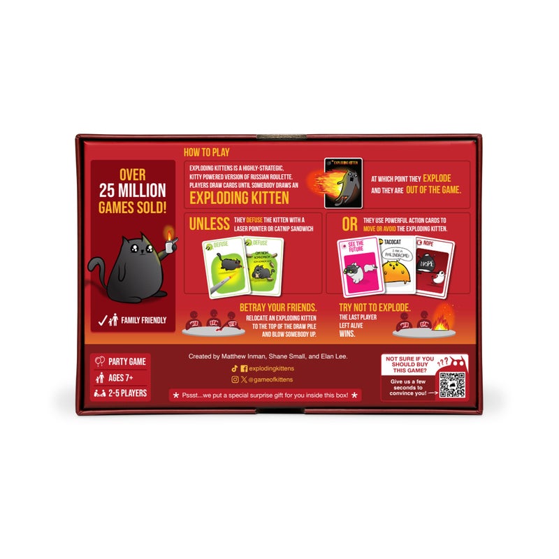 Exploding Kittens LLC Exploding Kittens Original Edition - Hilarious Game for Family Game Night - Funny Card Games for Ages 7 and Up - 56 Cards - 2-5 Players - 15 Minutes of Play - Image 2