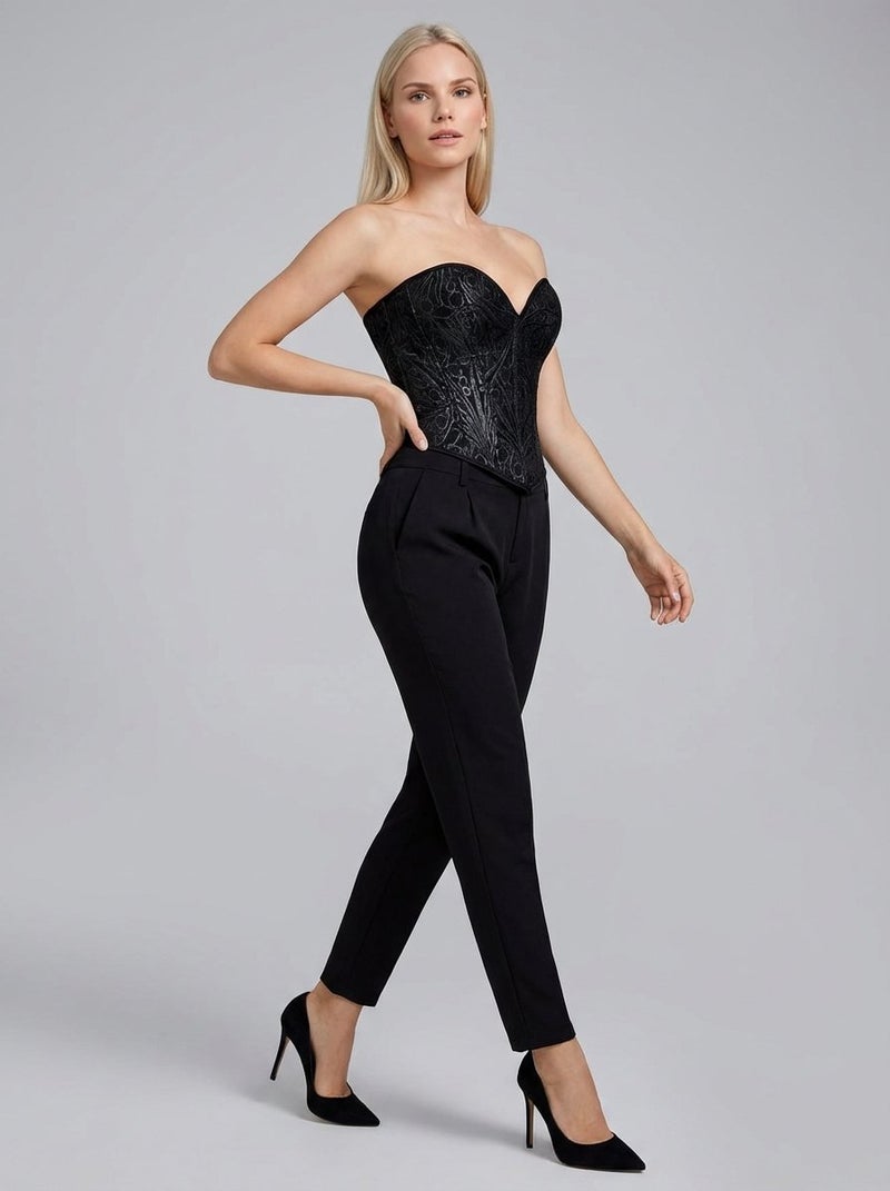 لاريسافيرولين بلوزة كورسيه من الساتان بدون حمالات - أسود عتيق - Image 3