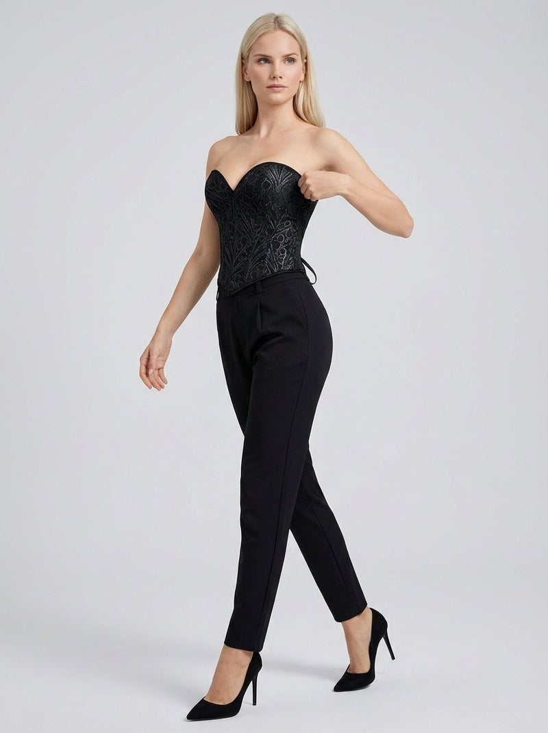 لاريسافيرولين بلوزة كورسيه من الساتان بدون حمالات - أسود عتيق - Image 4