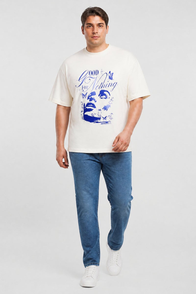 GOOD FOR NOTHING Men Crew Neck Short Sleeve Graphic Print T-Shirt, White - Image 4