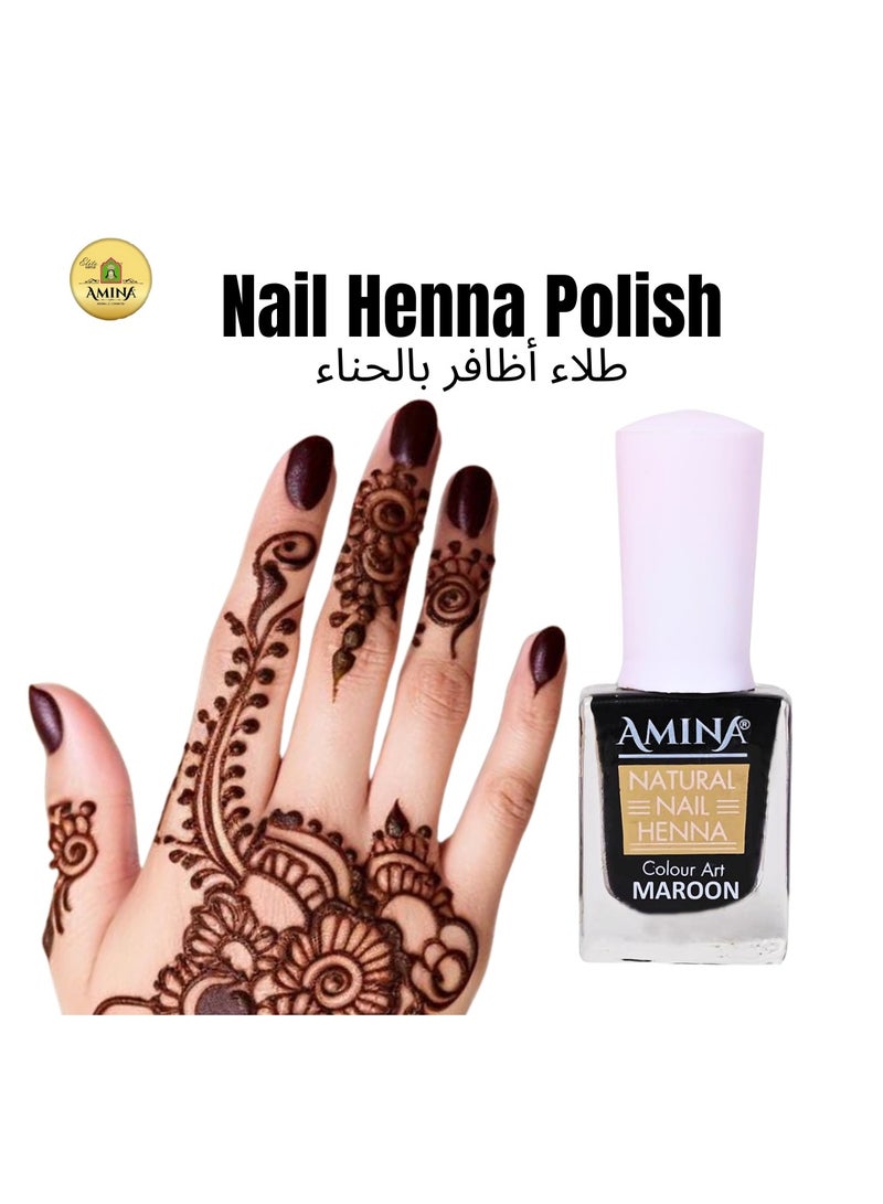 Amina Instant Nail Henna Polish Mehendi Bottle | Vegan & Halal Nail Polish For Women & Girls | Without Chemicals | Long Lasting | Ready To Use Maroon Colour Stain | - Image 1