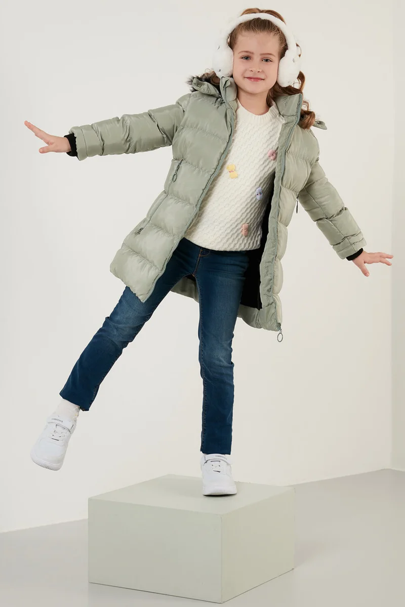 Lela Feather Hooded Puffer Coat with Pockets Girls' Coat 5766038