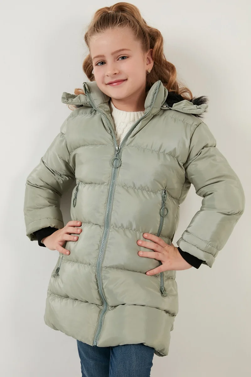 Lela Feather Hooded Puffer Coat with Pockets Girls' Coat 5766038