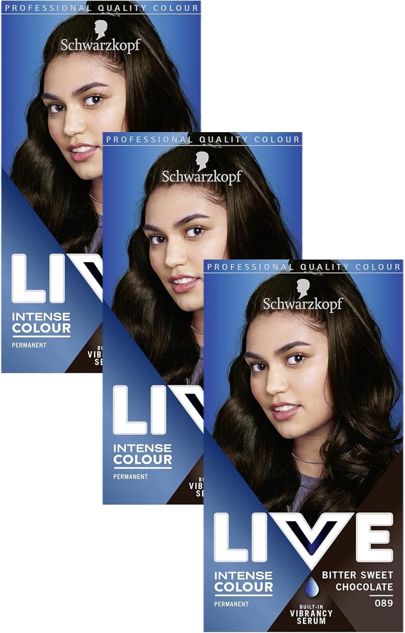 Live Schwarzkopf LIVE Intense Colour Long Lasting Permanent Brown Hair Dye 89 Bitter Sweet Chocolate 1 Count Pack of 3